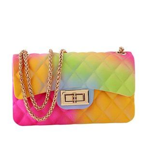 Large Multicolored Quilted Pattern Rainbow Jelly Shoulder Bag, NEW!!!!